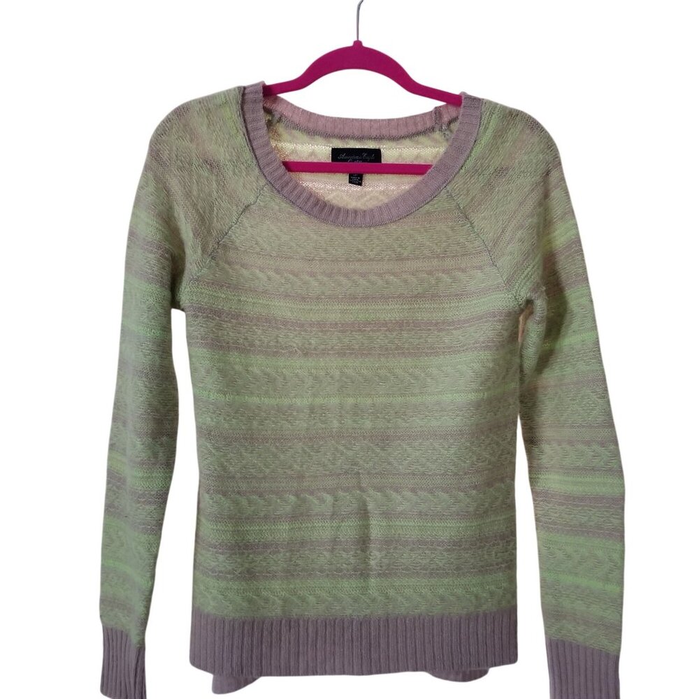 American Eagle Outfitters Womens S/P Green & Beige Knit Sweater With Subtle Patt